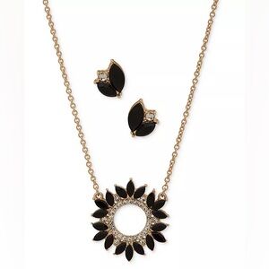 Anne Klein Gold-Tone Jet Crystal Cluster Pendant Necklace & Drop Earrings Set